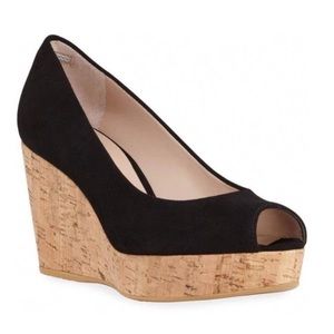 Stuart Weitzman Anna Black Suede Wedge Peeptoe